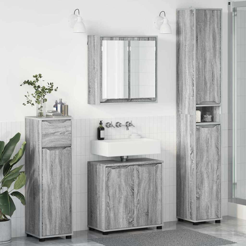 vidaXL Badezimmermöbel-Set mit Regal 4 pcs Graues Sonoma Holzwerkstoff