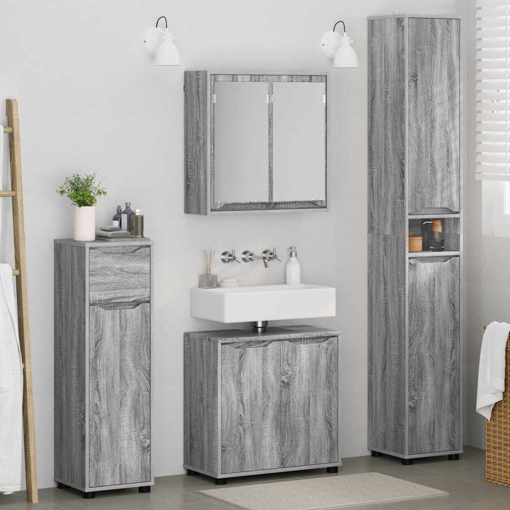 vidaXL Badezimmermöbel-Set mit Regal 4 pcs Graues Sonoma Holzwerkstoff
