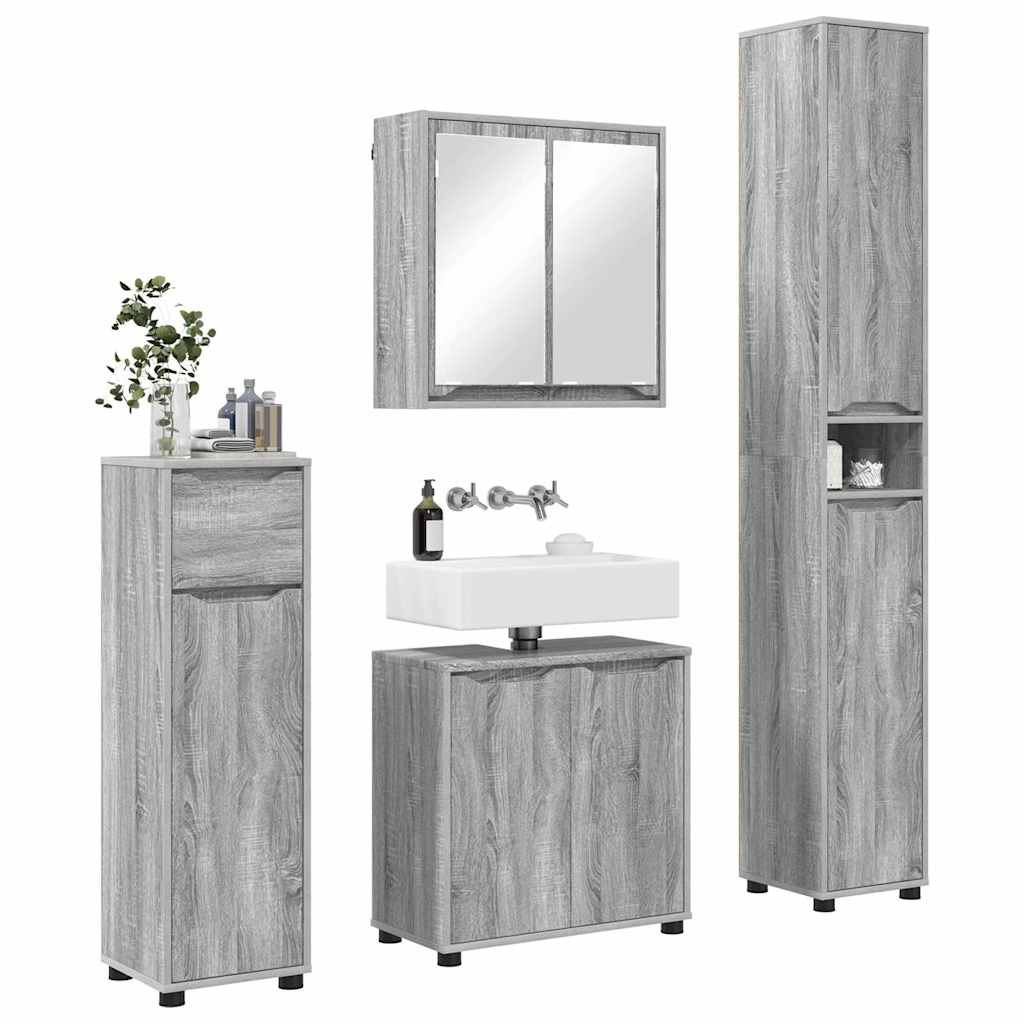 vidaXL Badezimmermöbel-Set mit Regal 4 pcs Graues Sonoma Holzwerkstoff
