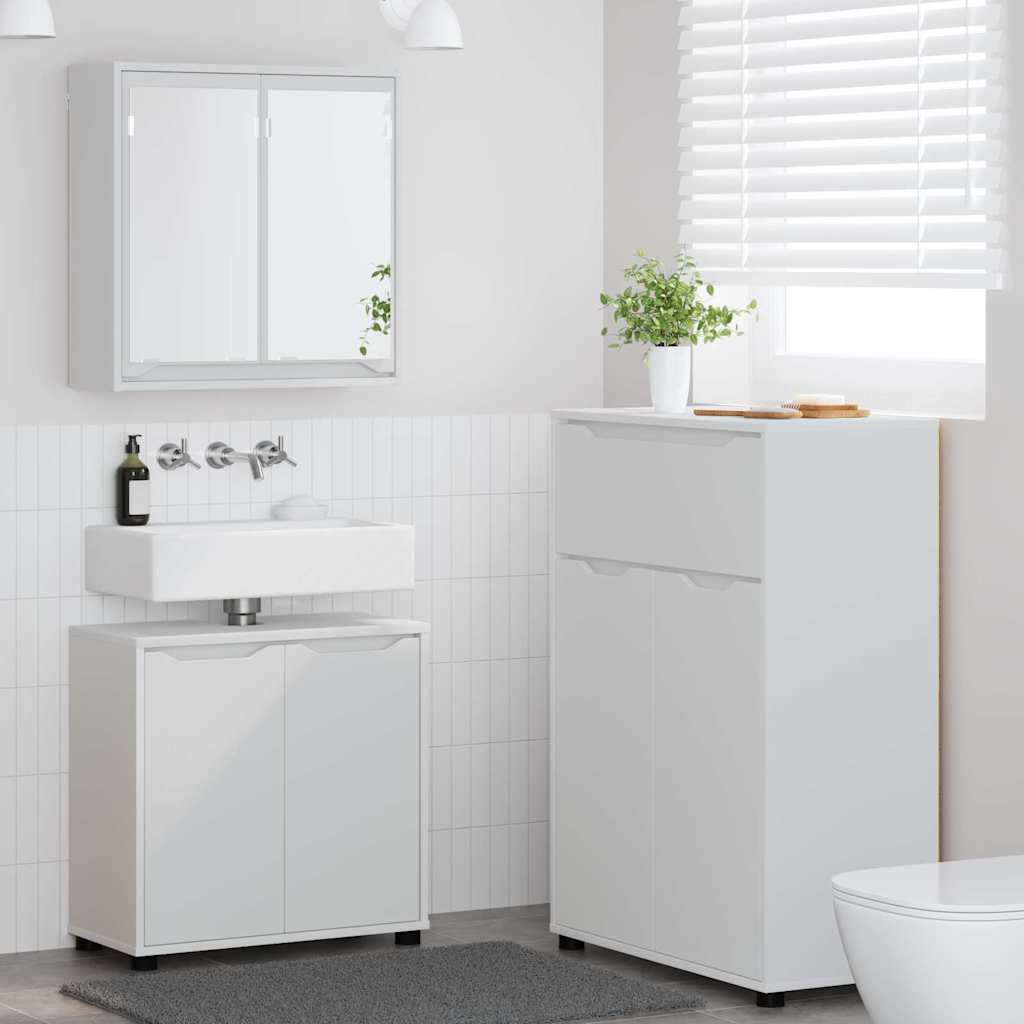 vidaXL Badezimmermöbel-Set mit Schubladen 3 pcs Weiß Holzwerkstoff