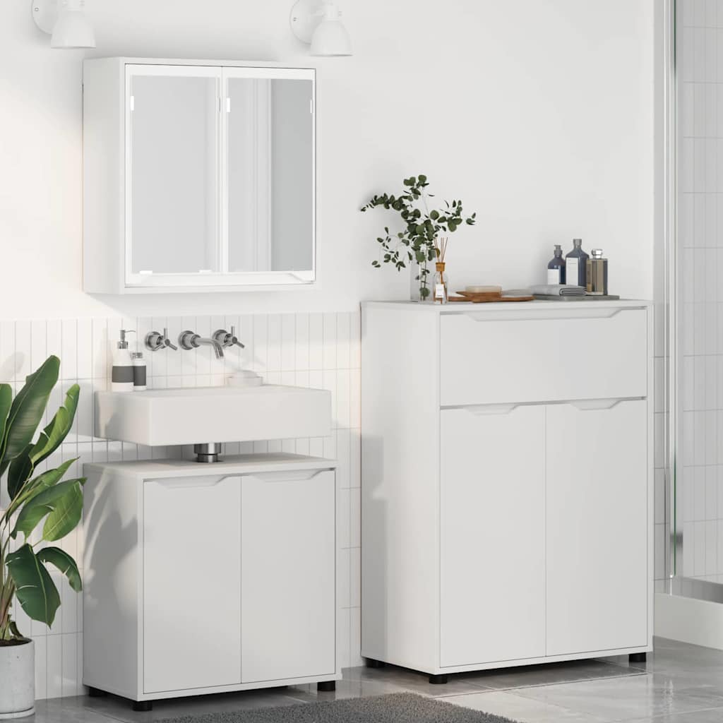vidaXL Badezimmermöbel-Set mit Schubladen 3 pcs Weiß Holzwerkstoff
