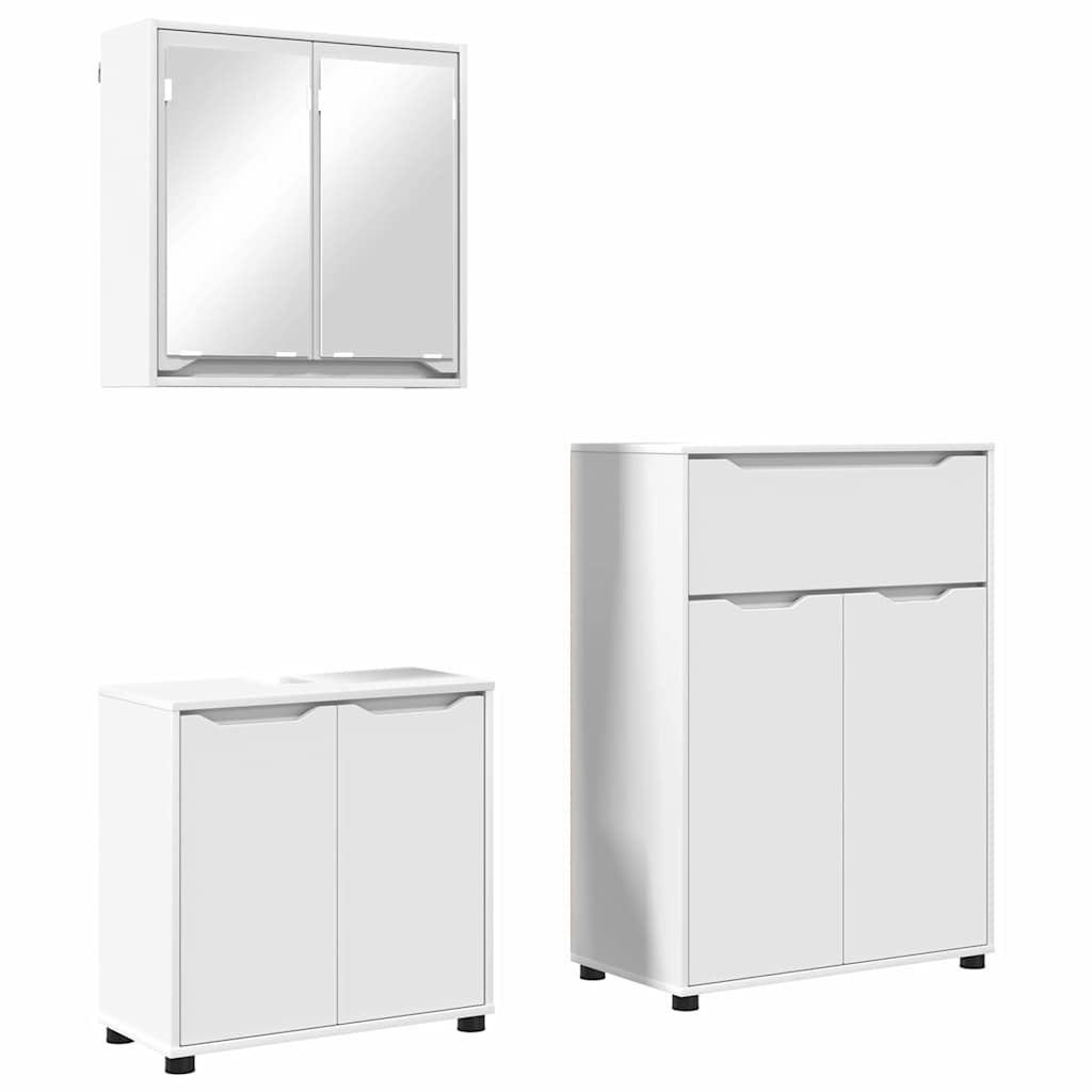 vidaXL Badezimmermöbel-Set mit Schubladen 3 pcs Weiß Holzwerkstoff