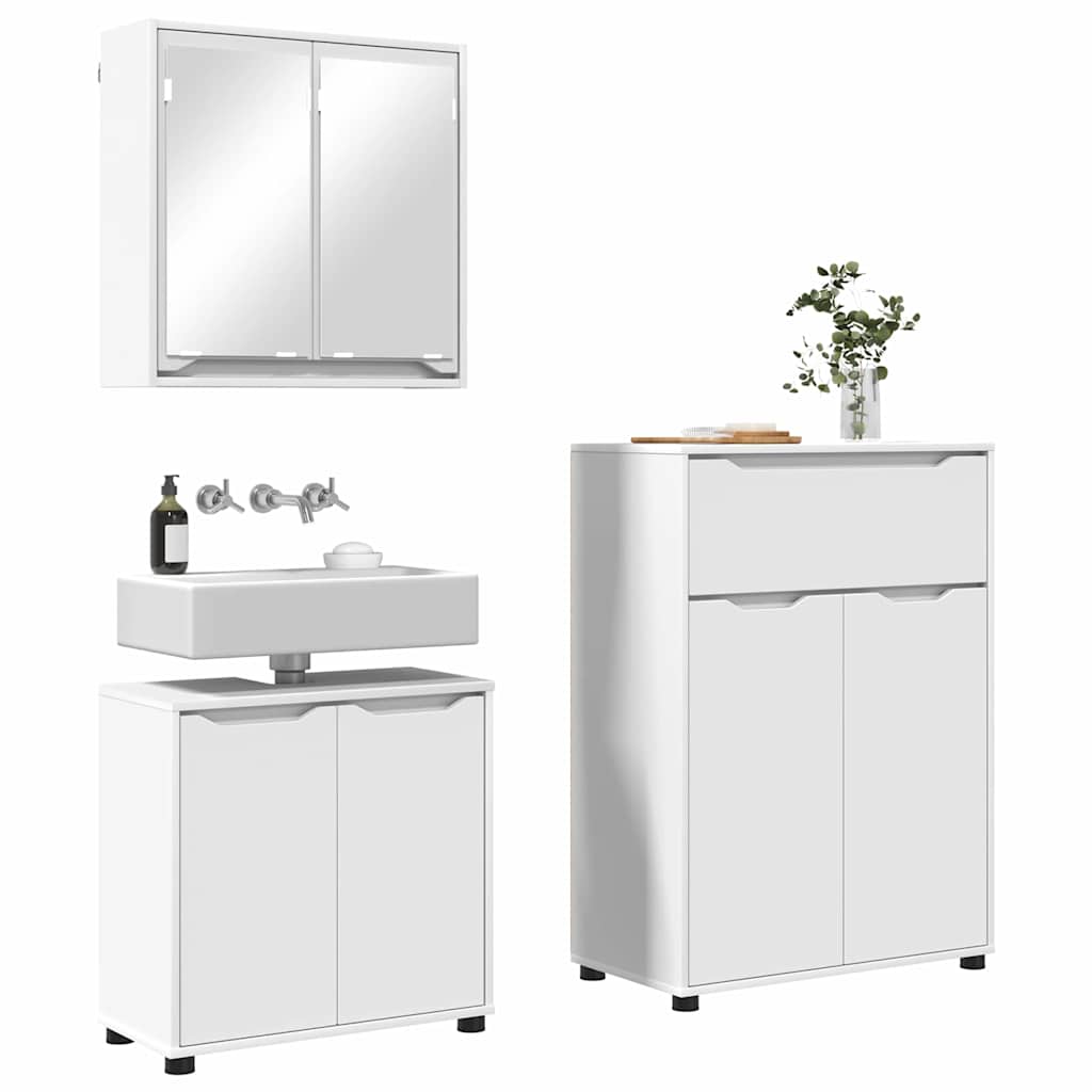 vidaXL Badezimmermöbel-Set mit Schubladen 3 pcs Weiß Holzwerkstoff