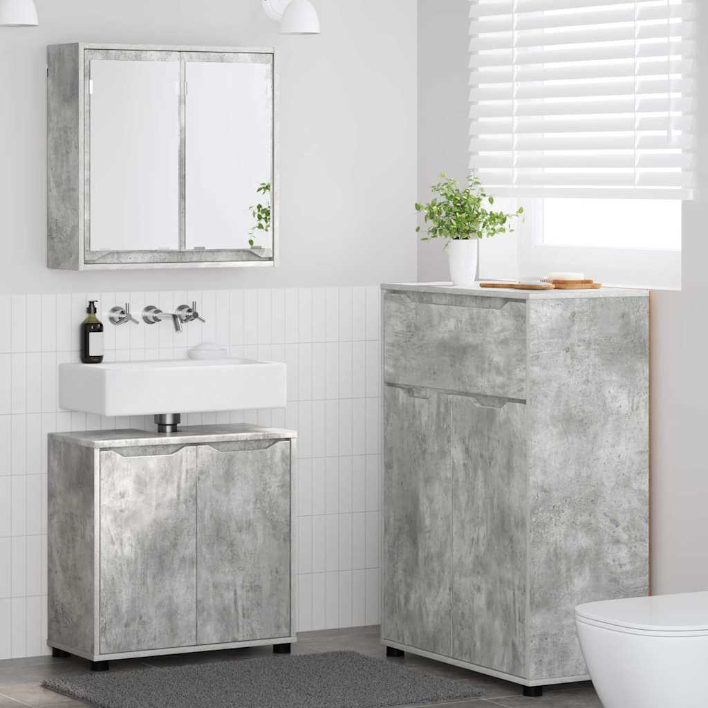 vidaXL Badezimmermöbel-Set mit Regal 3 pcs Beton Grau Holzwerkstoff