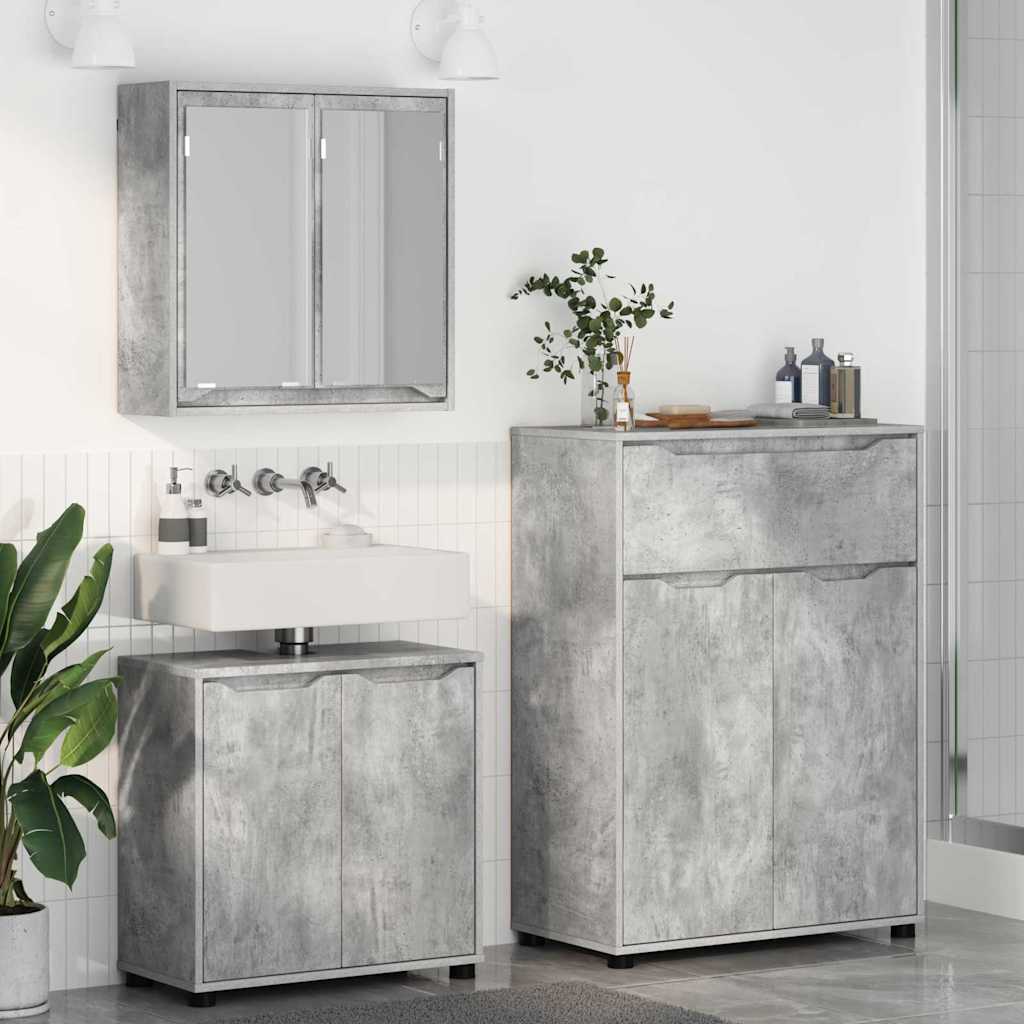 vidaXL Badezimmermöbel-Set mit Regal 3 pcs Beton Grau Holzwerkstoff