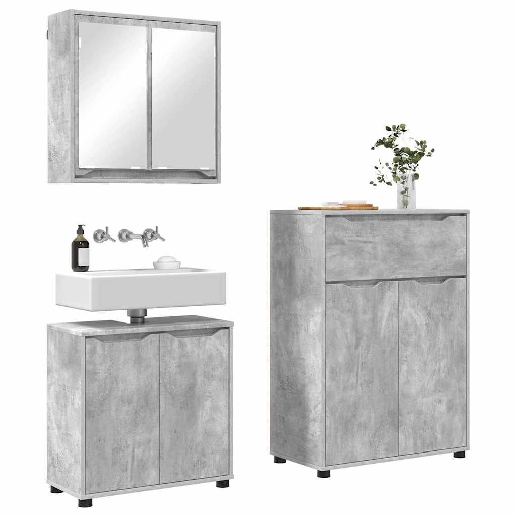 vidaXL Badezimmermöbel-Set mit Regal 3 pcs Beton Grau Holzwerkstoff