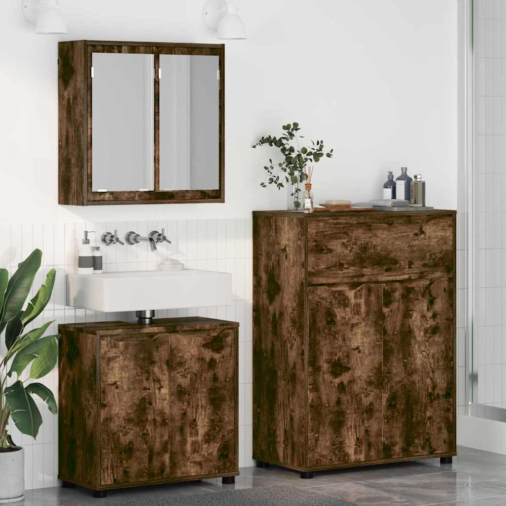 vidaXL Badezimmermöbel-Set 3 pcs Geräucherte Eiche Holzwerkstoff