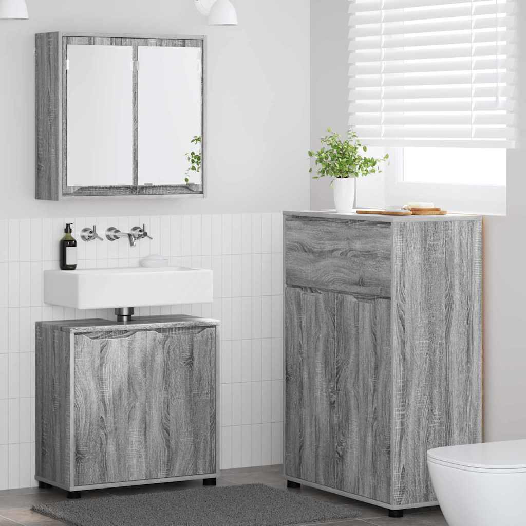vidaXL Badezimmermöbel-Set mit Regal 3 pcs Graues Sonoma Holzwerkstoff