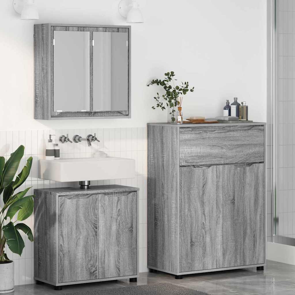 vidaXL Badezimmermöbel-Set mit Regal 3 pcs Graues Sonoma Holzwerkstoff