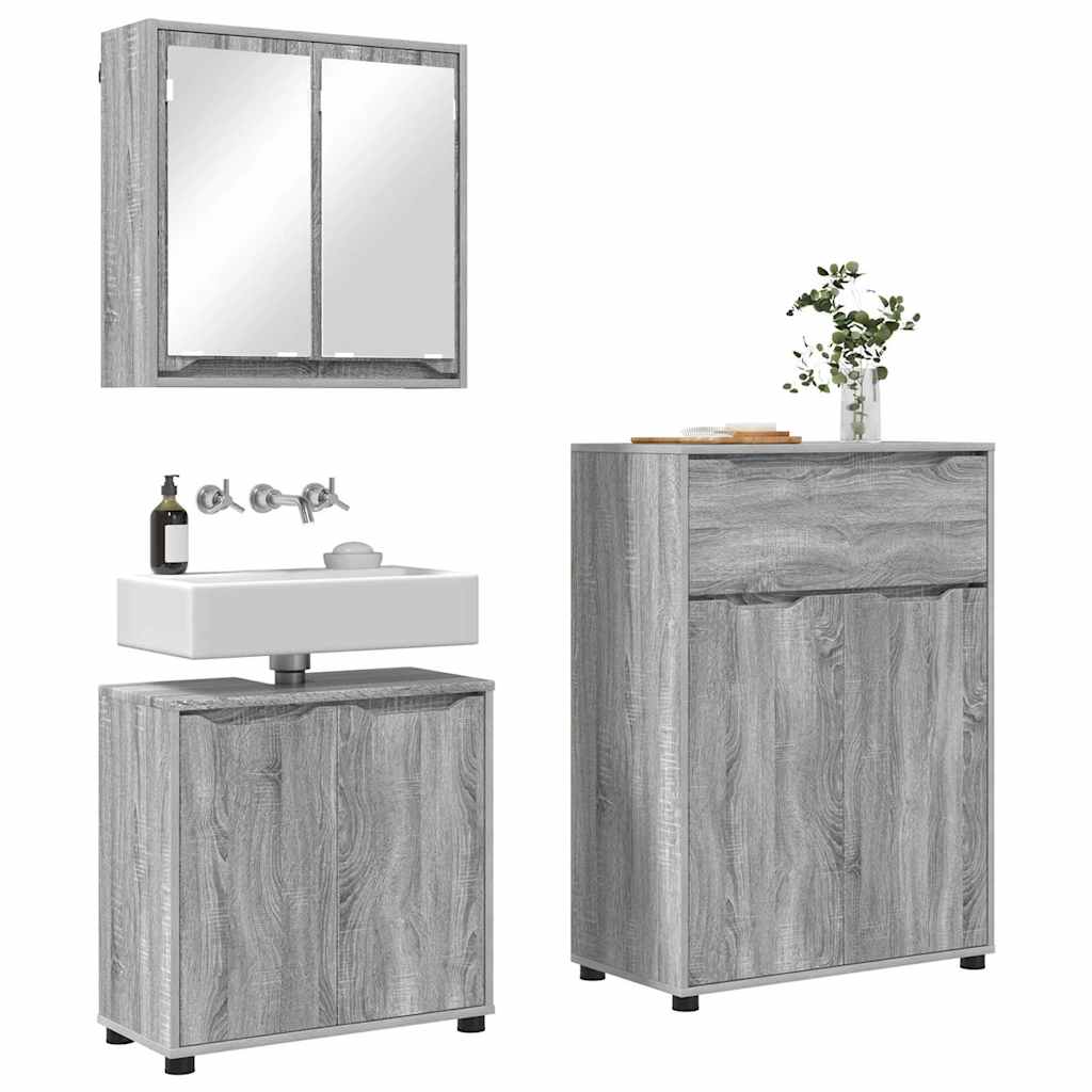 vidaXL Badezimmermöbel-Set mit Regal 3 pcs Graues Sonoma Holzwerkstoff