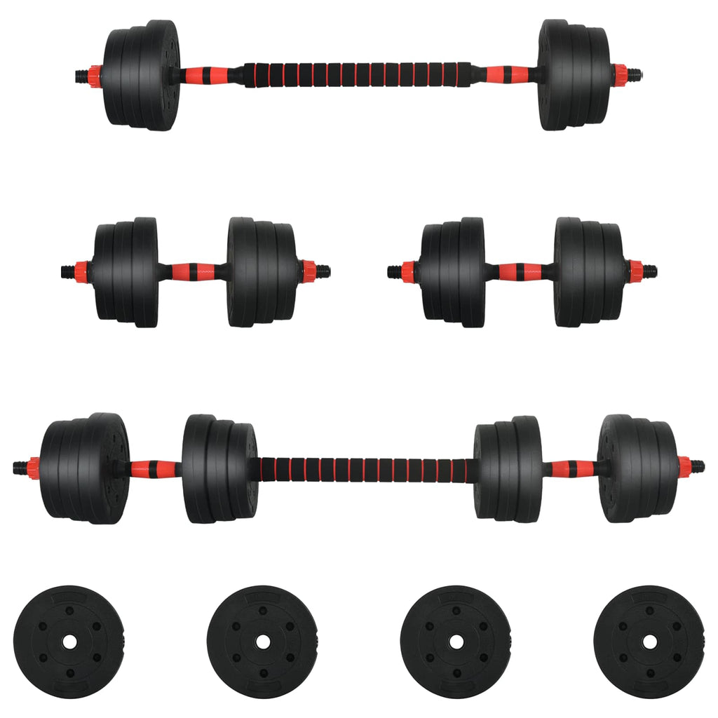 vidaXL 2-in-1 Hantelset 30kg Schwarz und Rot Zement und Eisensand