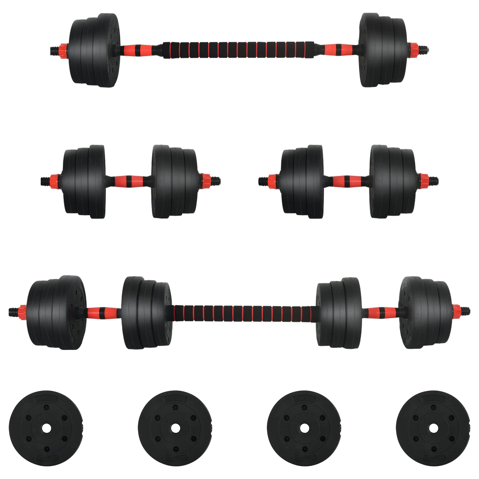 vidaXL 2-in-1 Hantelset 30kg Schwarz und Rot Zement und Eisensand