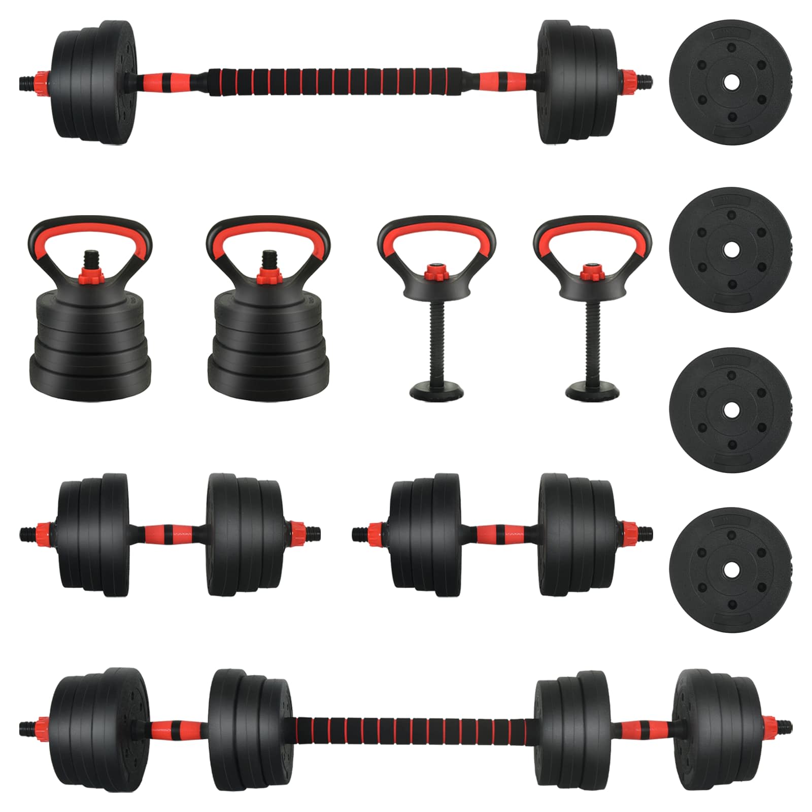 vidaXL 4-in-1 Hantelset 30kg Schwarz und Rot Zement und Eisensand