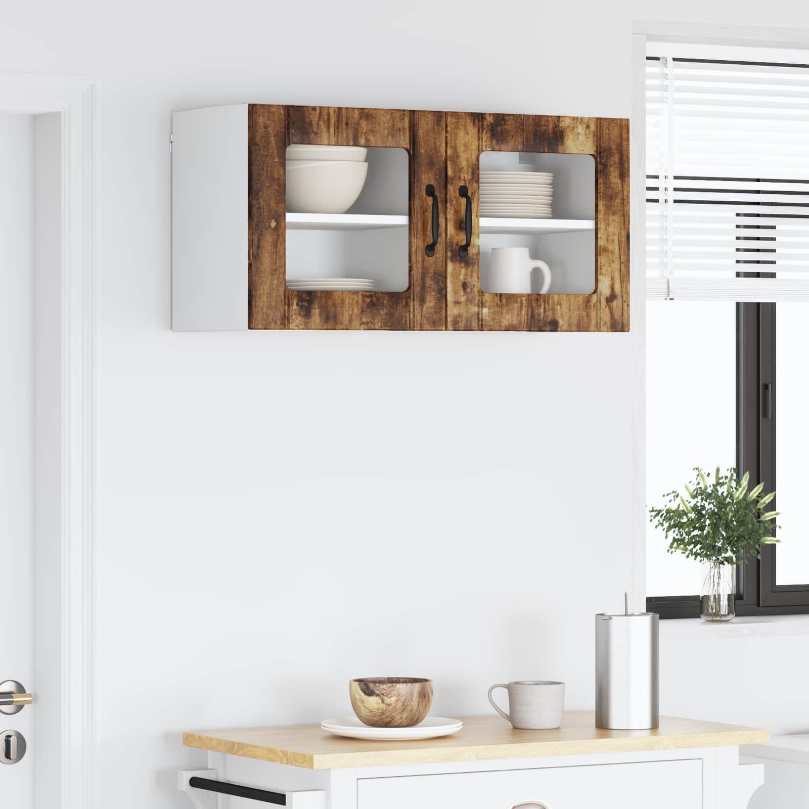 vidaXL Wandglas-Schrank LUCCA 2 pcs Geräucherte Eiche 40 x 31 x 40 cm