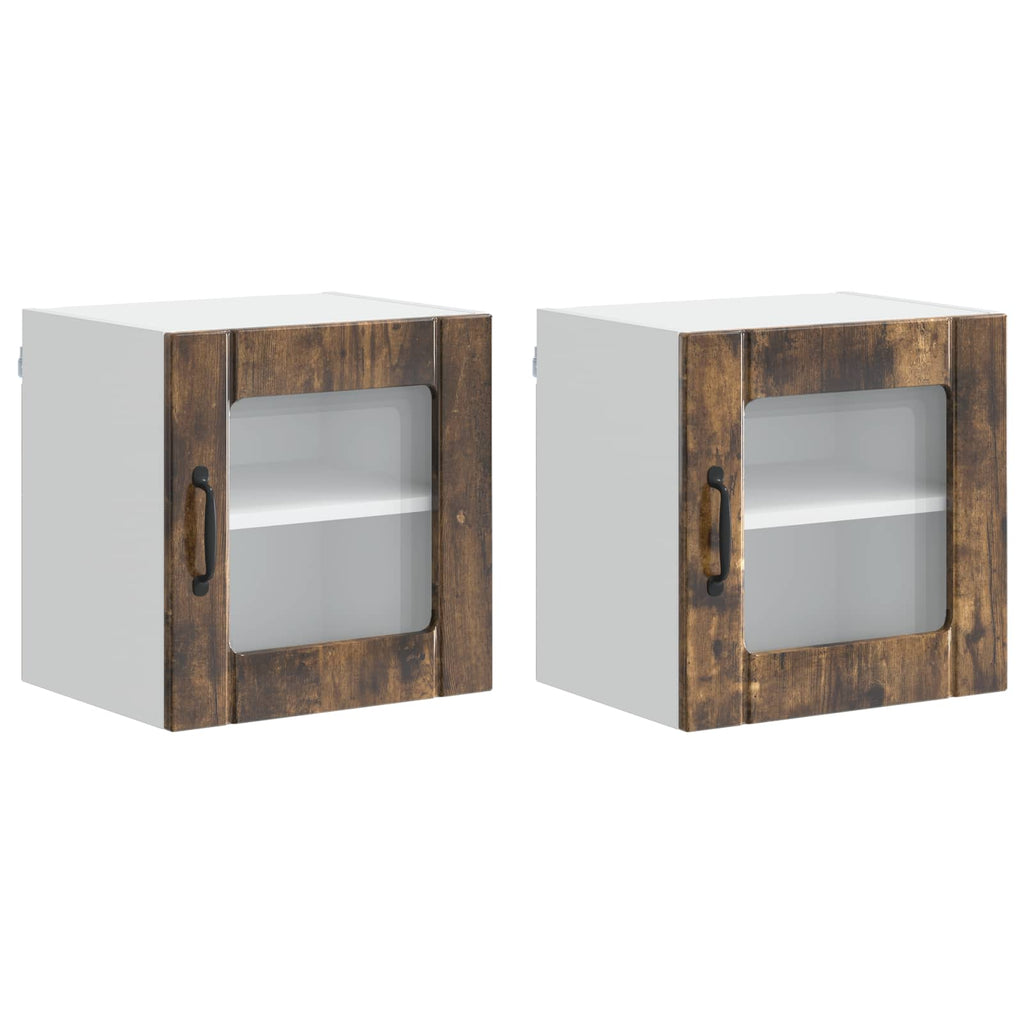 vidaXL Wandglas-Schrank LUCCA 2 pcs Geräucherte Eiche 40 x 31 x 40 cm