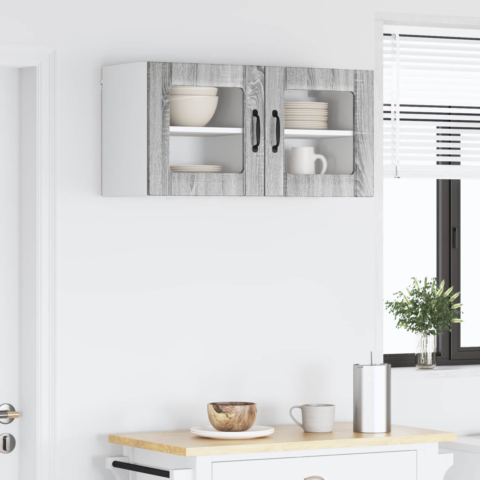 vidaXL Wandglas-Schrank LUCCA 2 pcs Graues Sonoma 40 x 31 x 40 cm