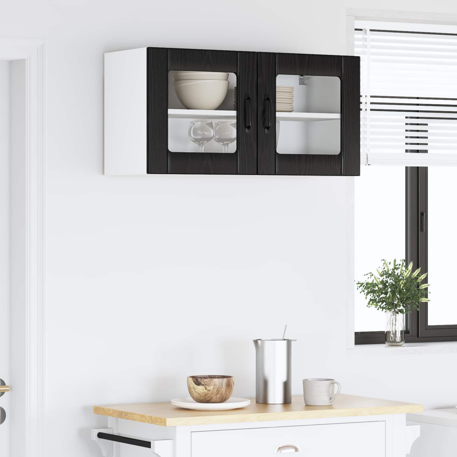 vidaXL Wandglas-Schrank LUCCA Schwarze Eiche 80 x 31 x 40 cm