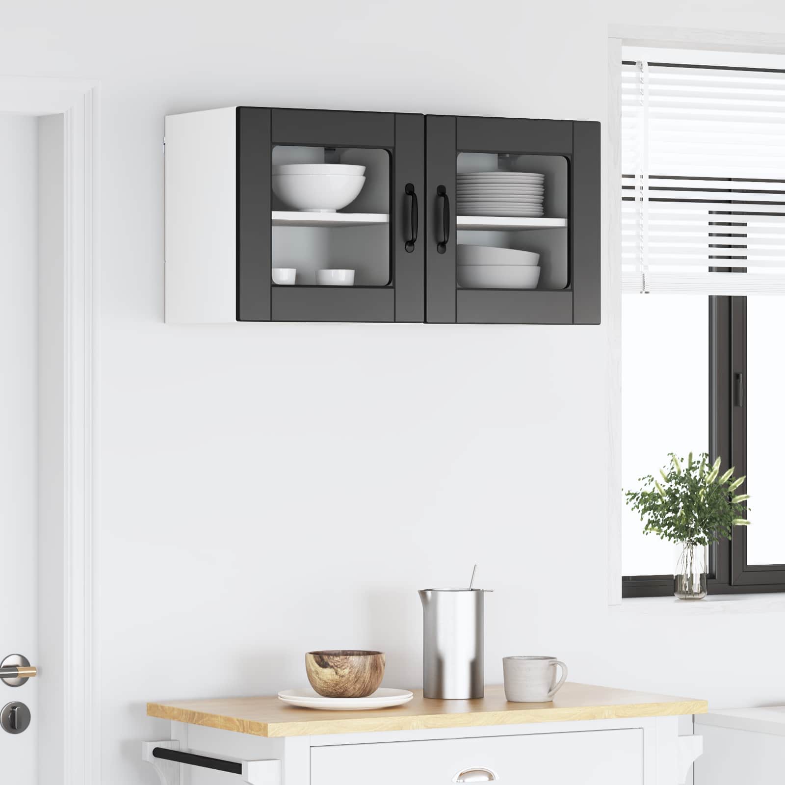 vidaXL Wandglas-Schrank PORTO 2 pcs Schwarz 40 x 31 x 40 cm