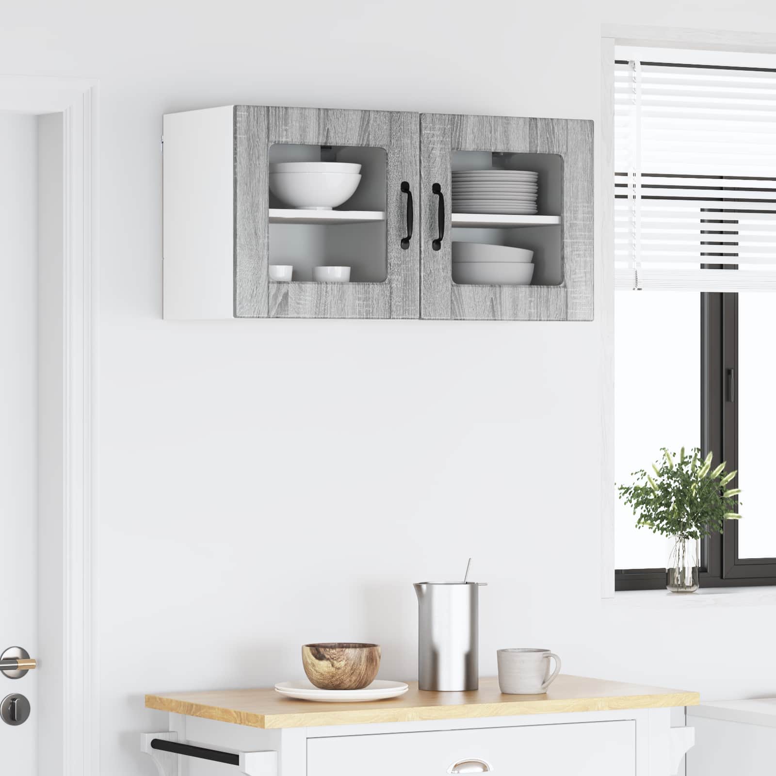 vidaXL Wandglasschrank PORTO 2 pcs Graues Sonoma 40 x 31 x 40 cm