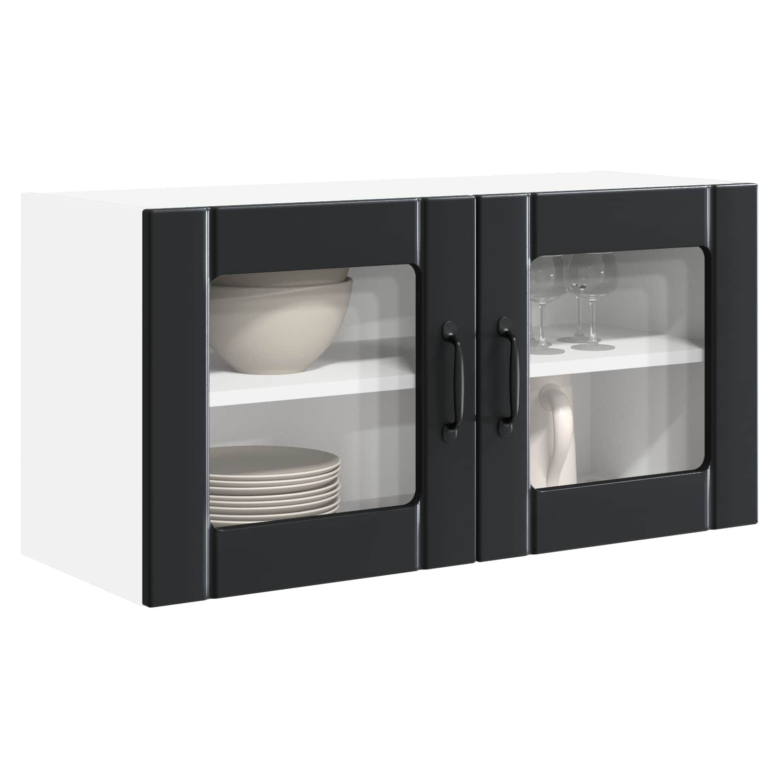 vidaXL Wandglasvitrine PORTO Schwarz 80 x 31 x 40 cm Holzwerkstoff