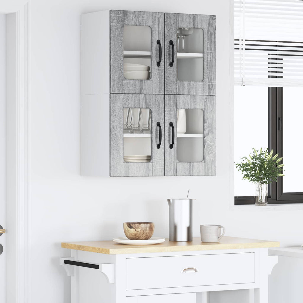 vidaXL Wandglas-Schrank PORTO 2 pcs Graues Sonoma 60 x 31 x 40 cm