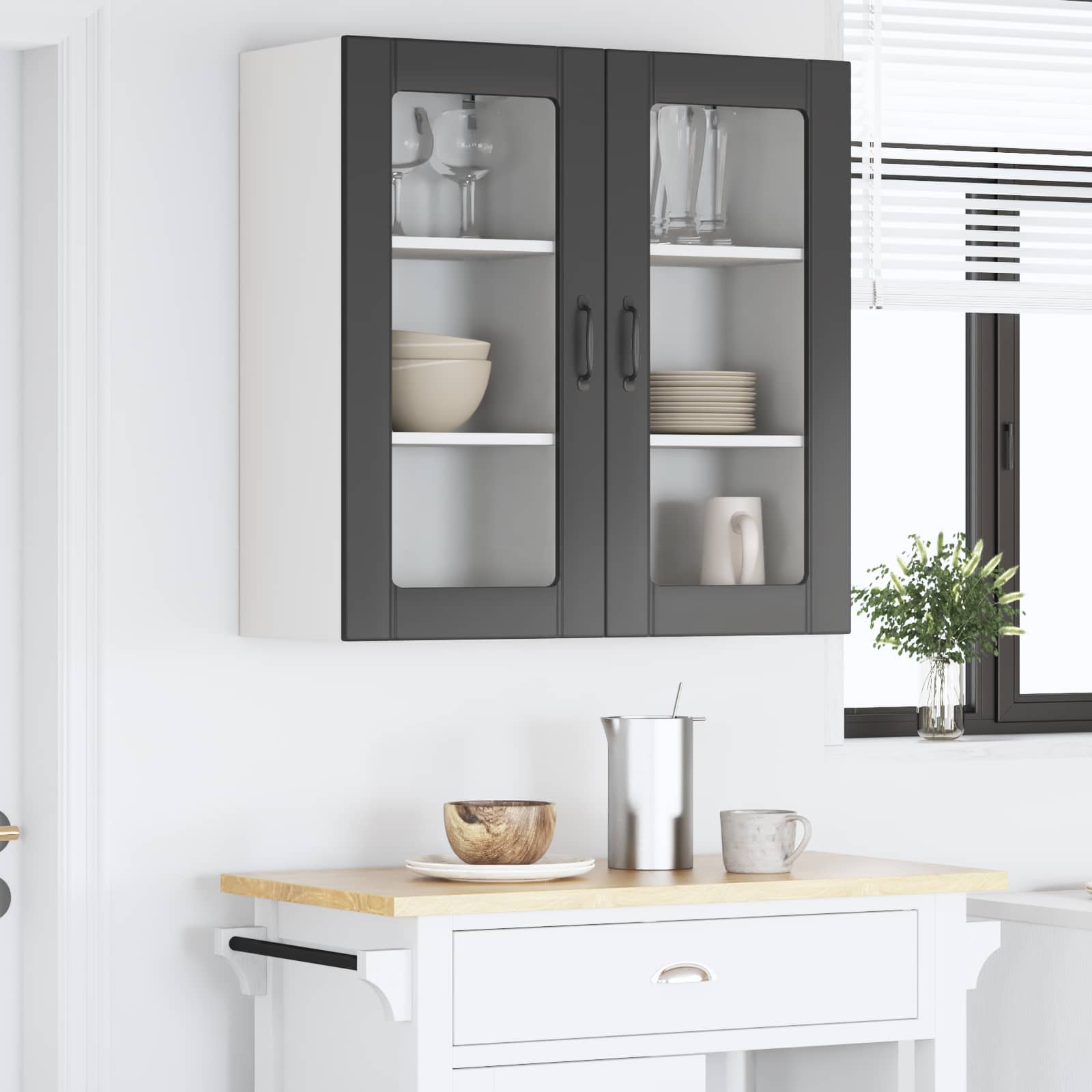 vidaXL Wandglas-Schränke PORTO 2 pcs Schwarz 40 x 31 x 80 cm