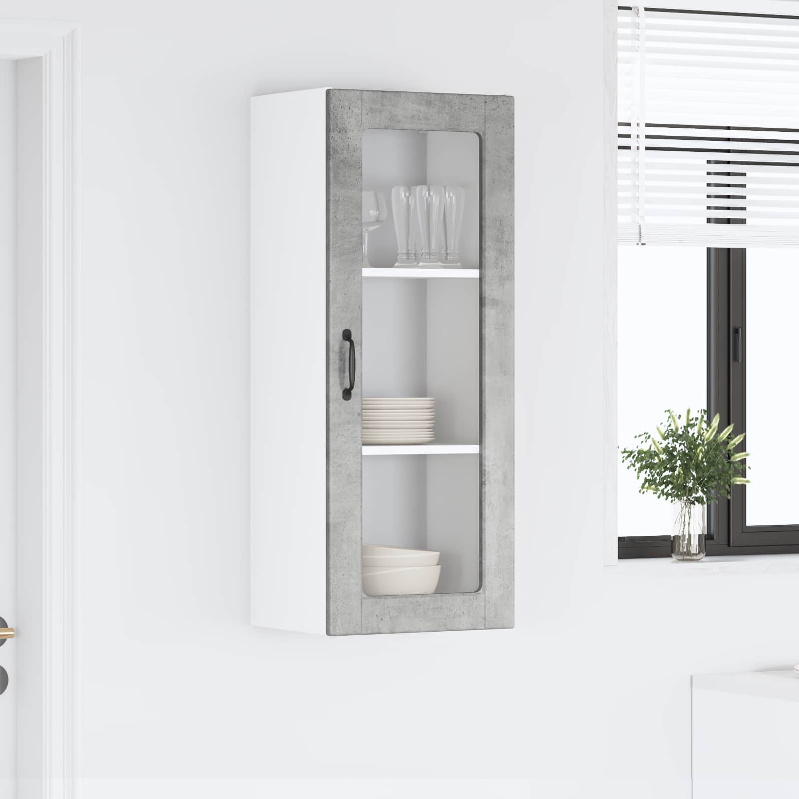vidaXL Wandglas-Schrank PORTO Beton Grau 40 x 31 x 100 cm