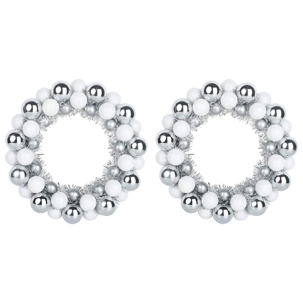 vidaXL Weihnachtsballkränze 2 pcs Weiß und Silber 33 x 33 x 7 cm