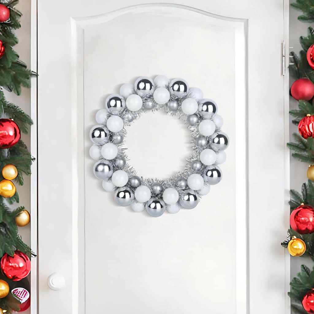 vidaXL Weihnachtsballkränze 2 pcs Weiß und Silber 33 x 33 x 7 cm