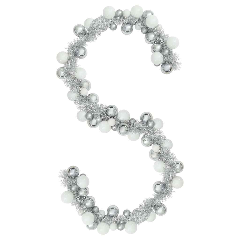 vidaXL Weihnachtskugelgirlande Weiß und Silber 186 cm Polystyrol