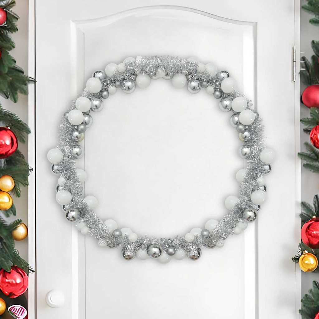 vidaXL Weihnachtskugelgirlande Weiß und Silber 186 cm Polystyrol