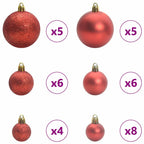 vidaXL Weihnachtskugel-Set mit 150 LEDs 61 pcs Rot Kunststoff