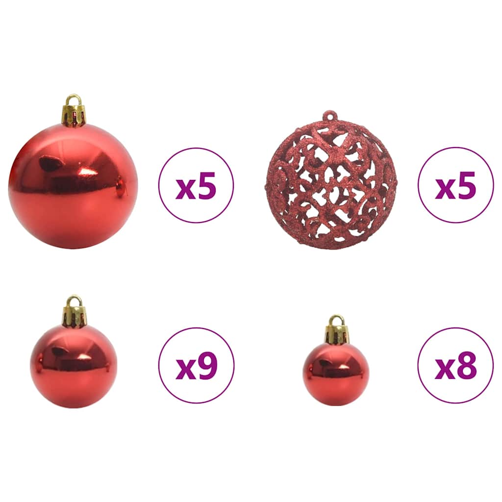 vidaXL Weihnachtskugel-Set mit 150 LEDs 61 pcs Rot Kunststoff