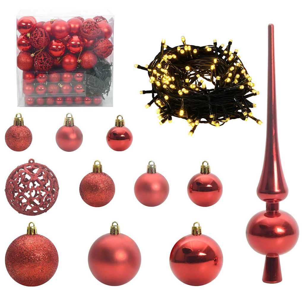 vidaXL Weihnachtskugel-Set mit 300 LEDs 120 pcs Rot Kunststoff