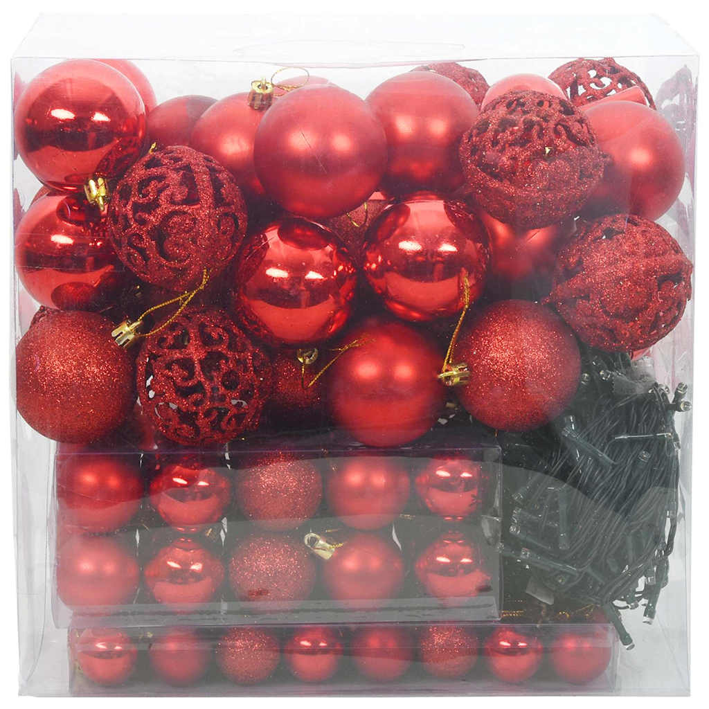vidaXL Weihnachtskugel-Set mit 300 LEDs 120 pcs Rot Kunststoff