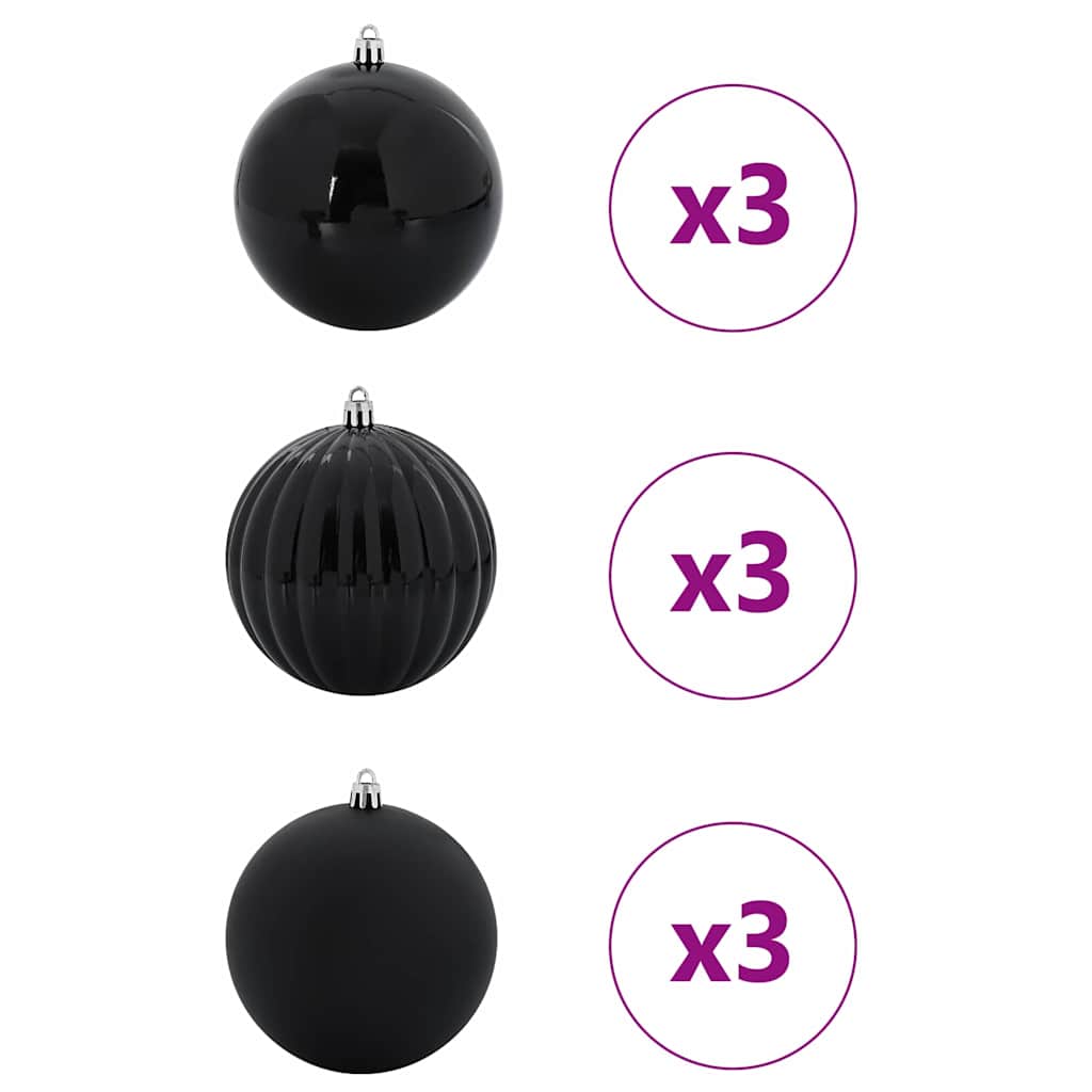 vidaXL Weihnachtsbaum Ornament Set XL 9 pcs Schwarz Kunststoff