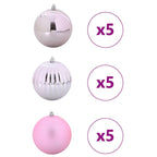 vidaXL Weihnachtskugel Set XL 15 pcs Rosa Kunststoff