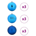 vidaXL Weihnachtskugel Set XL 9 pcs Blau Kunststoff