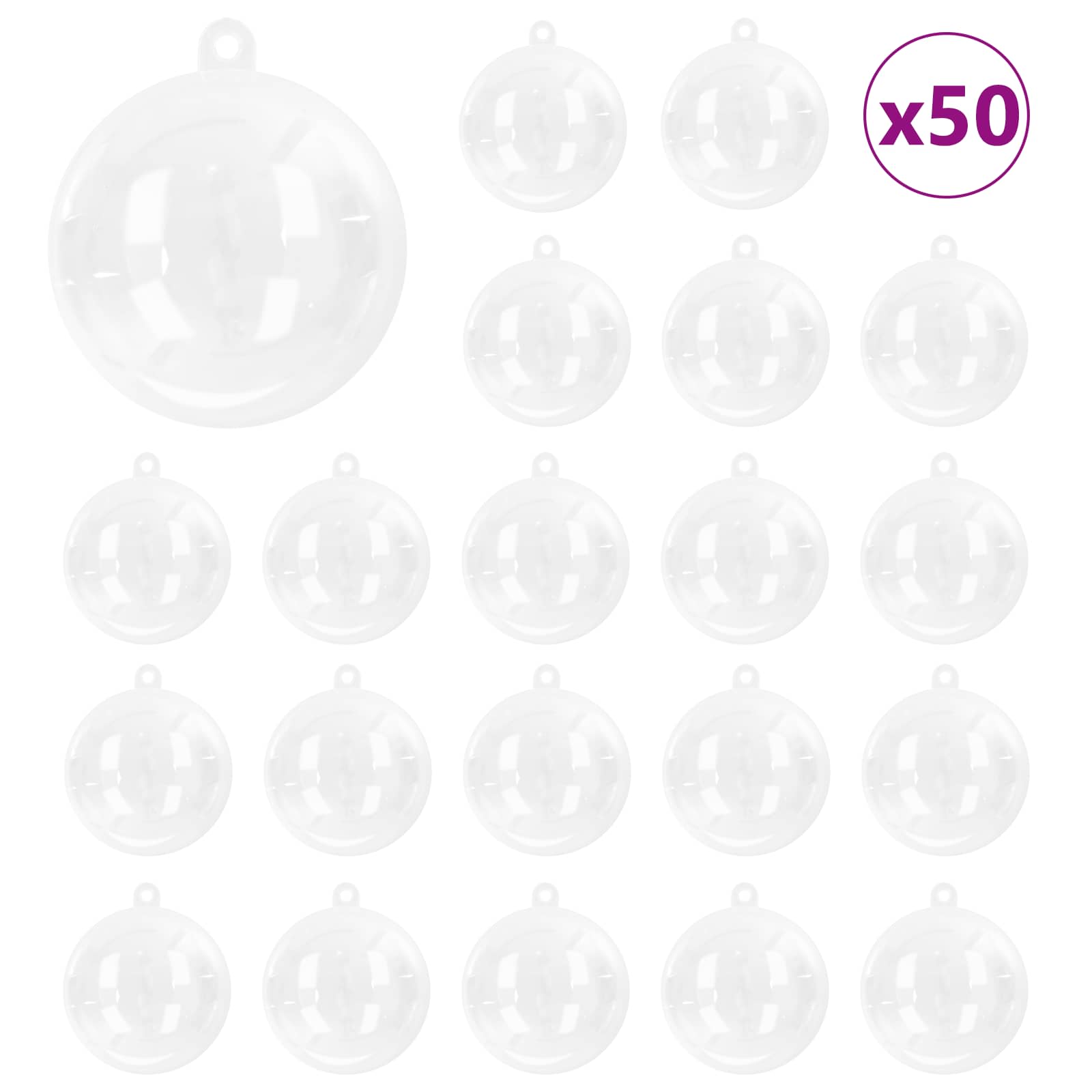 vidaXL Weihnachtskugel-Set 50 pcs Transparent Ø 5 cm Kunststoff