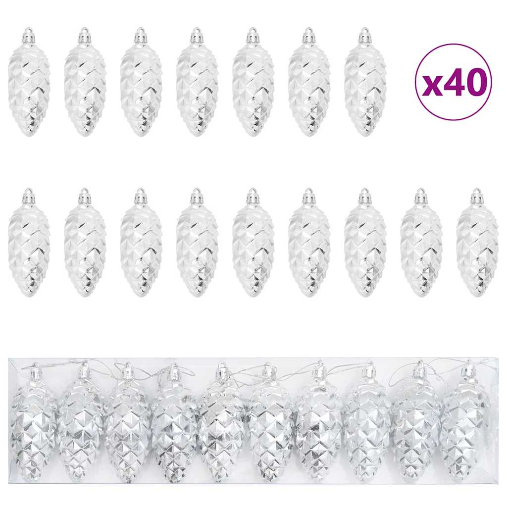 vidaXL Weihnachts-Tannenzapfen Ball 40 pcs Silber Kunststoff