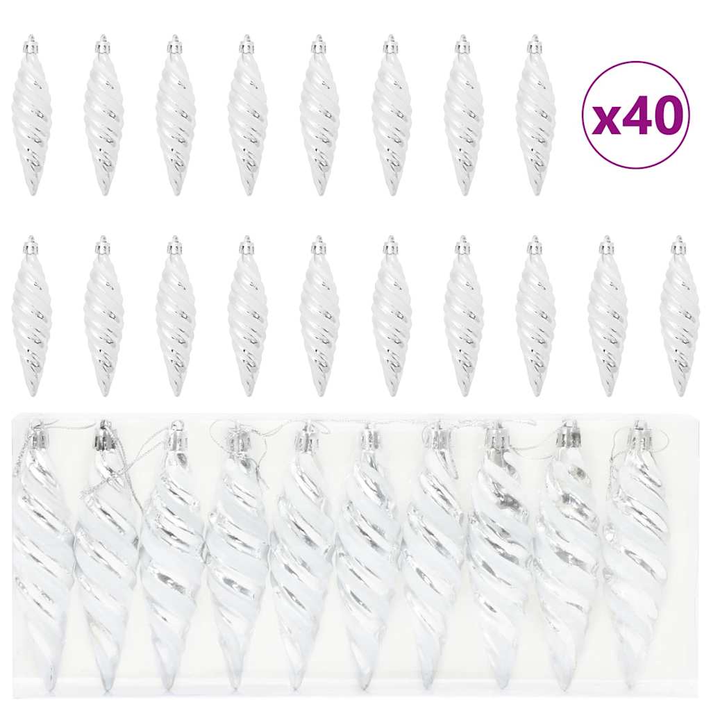 vidaXL Weihnachtliche Spiralenform Kugel 40 pcs Silber Kunststoff
