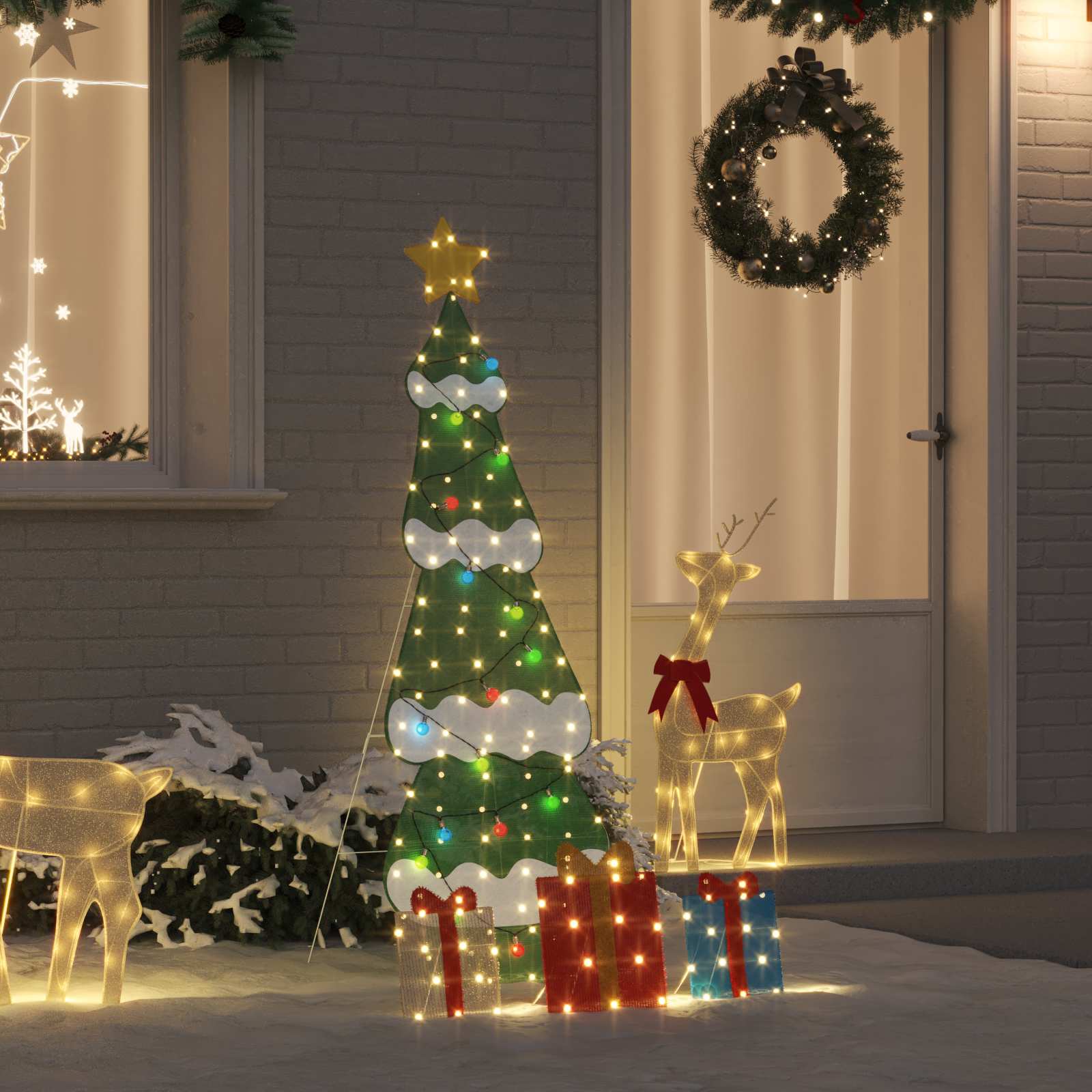 vidaXL Beleuchteter Weihnachtsbaum mit 3 Geschenkboxen 2D Warm Weiß
