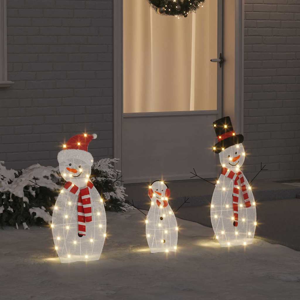 vidaXL Beleuchtete Schneemann Familie 3 pcs Warmes Weiß Polyester