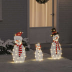 vidaXL Beleuchtete Schneemann Familie 3 pcs Warmes Weiß Polyester