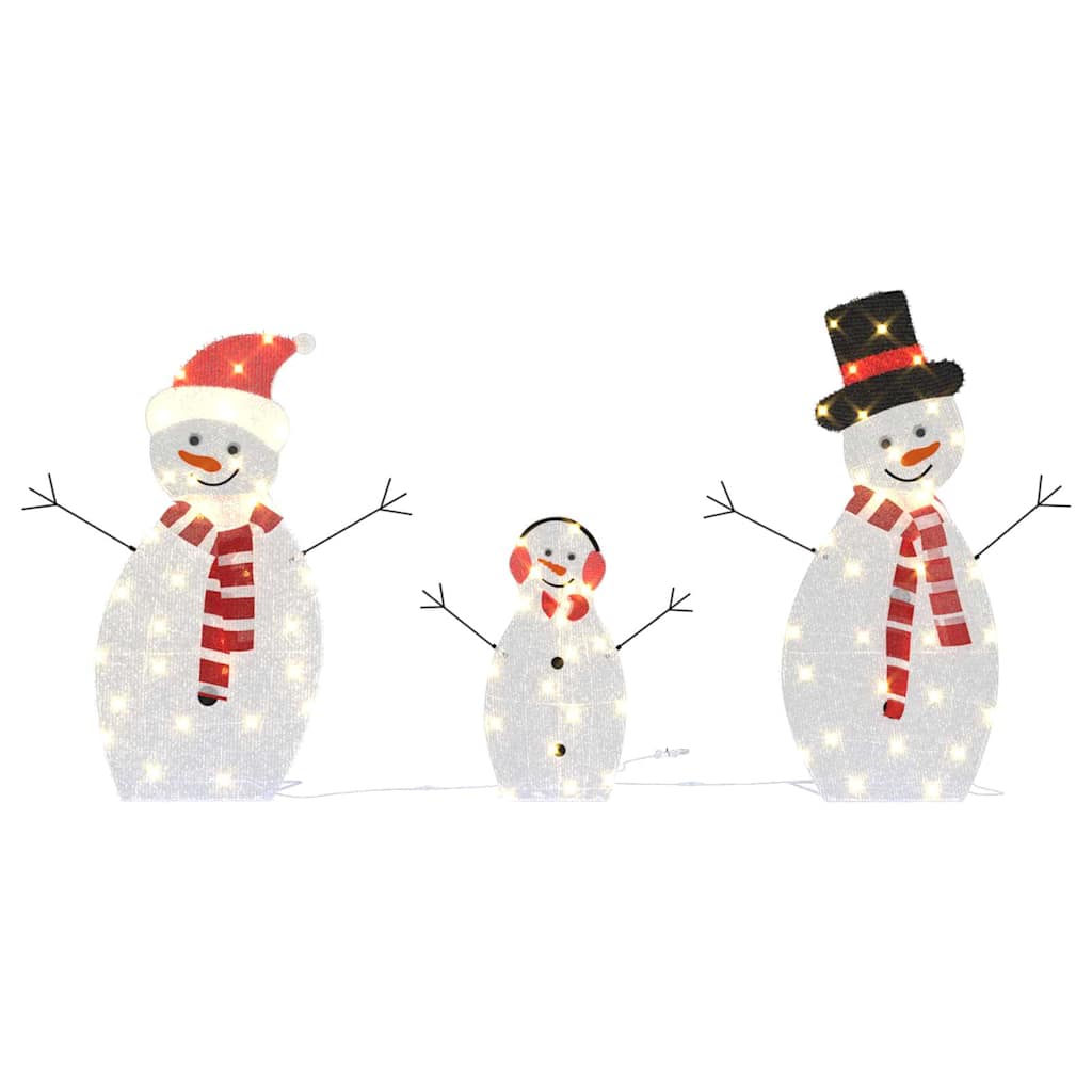 vidaXL Beleuchtete Schneemann Familie 3 pcs Warmes Weiß Polyester