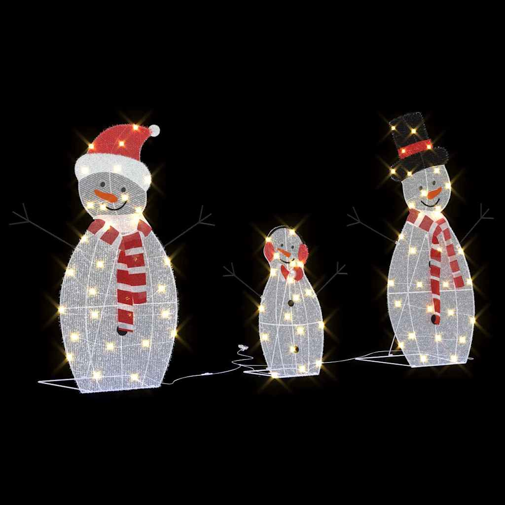 vidaXL Beleuchtete Schneemann Familie 3 pcs Warmes Weiß Polyester