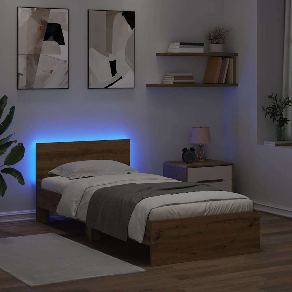 vidaXL Bettrahmen mit Kopfteil Artisan-Eiche 90 x 200 cm Holzwerkstoff