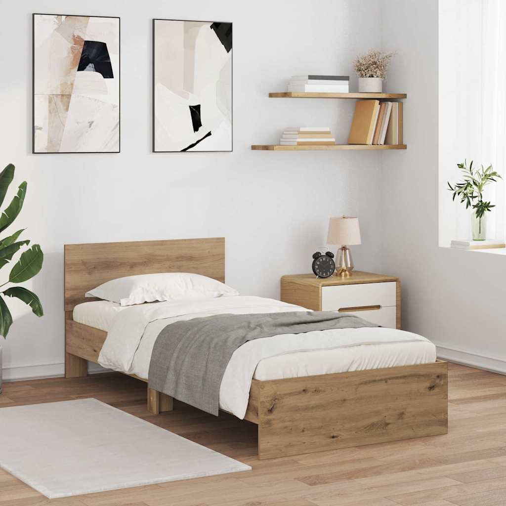 vidaXL Bettrahmen mit Kopfteil Artisan-Eiche 90 x 200 cm Holzwerkstoff