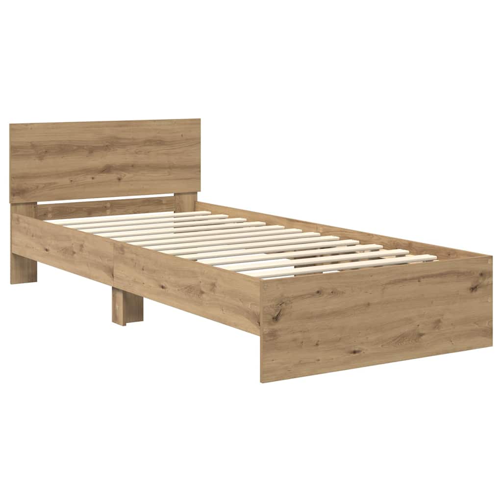 vidaXL Bettrahmen mit Kopfteil Artisan-Eiche 90 x 200 cm Holzwerkstoff