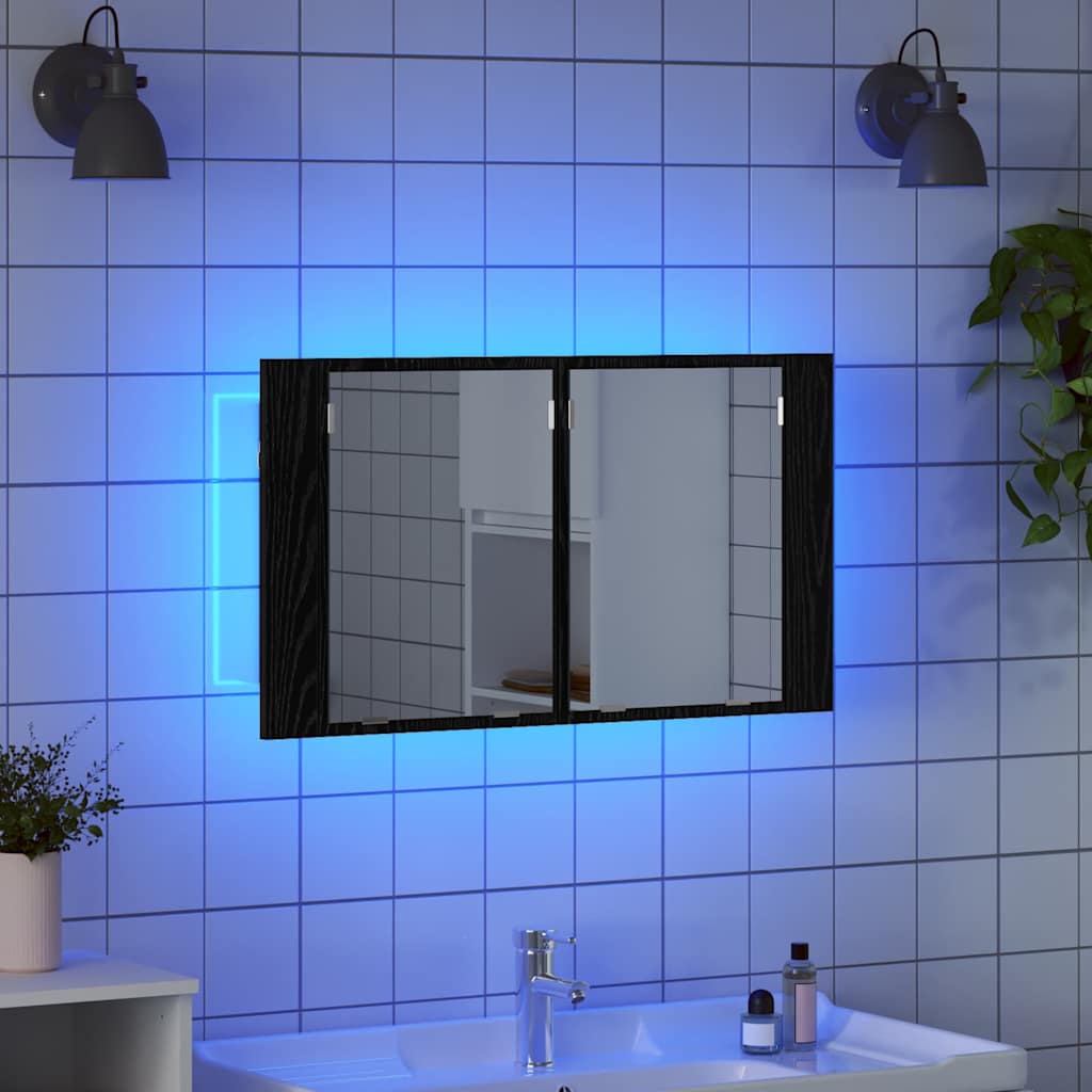 vidaXL Badezimmerspiegelschrank Schwarz Eichen-Optik 80 x 12 x 45 cm